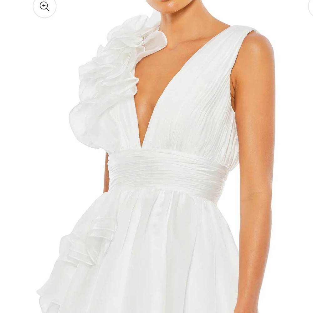 Mac Duggal White Asymmetrical Ruffled Sundress